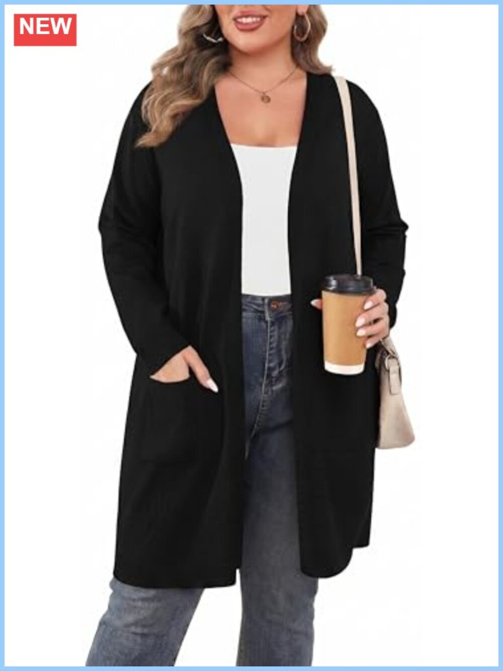 Women's Plus Size Long Sleeve Cardigan Soft Sweater with Pockets
